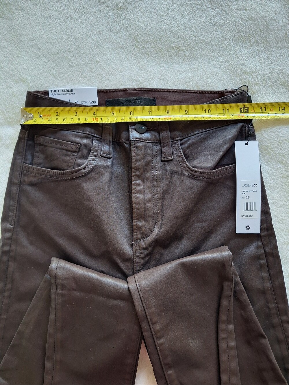 Joe's Jeans The Charlie High Rise Coated Skinny Ankle Pants 25 Glazed Brown NWT - Picture 5 of 8